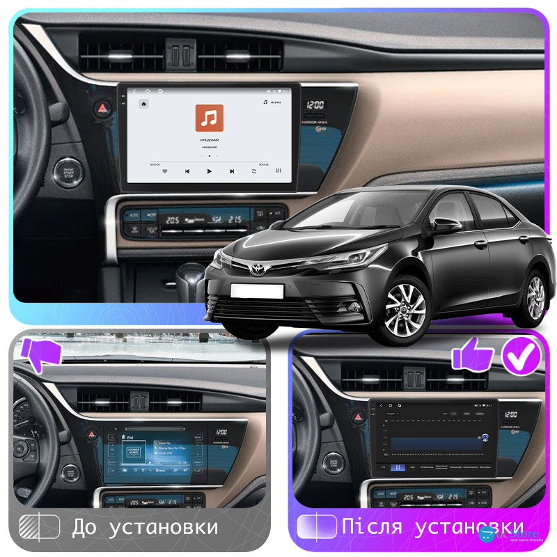 Штатная магнитола Lesko для Toyota Corolla XI (E160, E170) Рестайлинг 2015-н.в. экран 10" 4/64 QLED CarPlay 4G Wi-Fi GPS 360 Prime