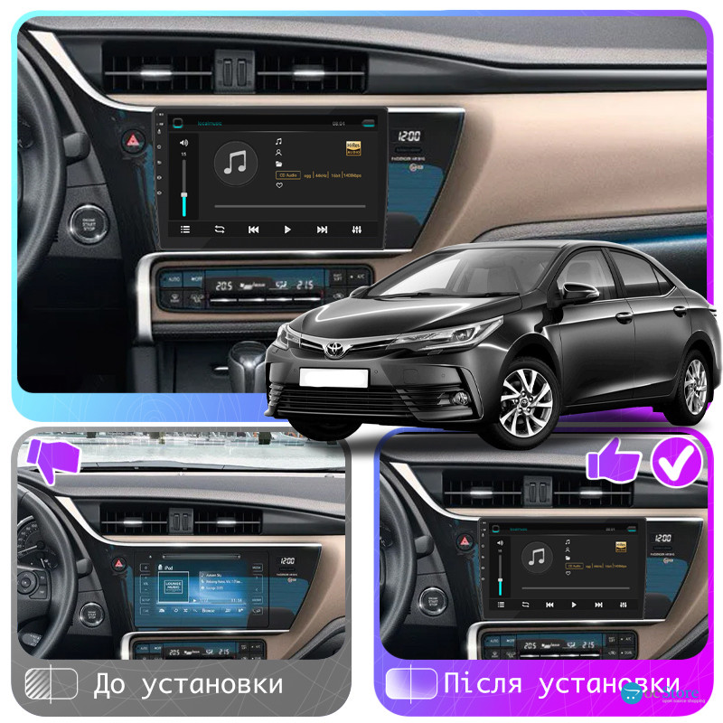 Штатная магнитола Lesko для Toyota Corolla XI (E160, E170) Рестайлинг 2015-н.в. экран 10" 4/64Gb 4G Wi-Fi GPS Top