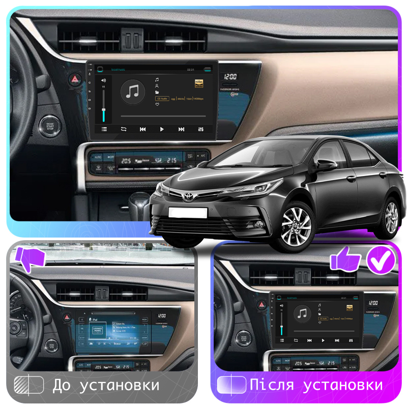 Штатная магнитола Lesko для Toyota Corolla XI (E160, E170) Рестайлинг 2015-н.в. экран 10" 6/128Gb 4G Wi-Fi GPS Top