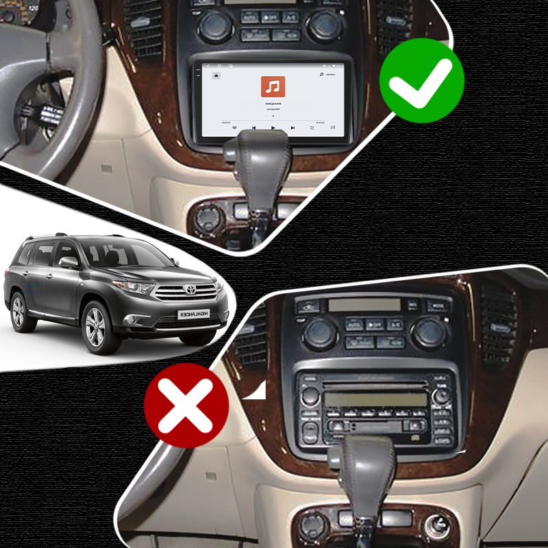 Штатная магнитола Lesko для Toyota Highlander I (U20) 2001-2003 экран 9" 4/64 QLED CarPlay 4G Wi-Fi GPS 360 Prime
