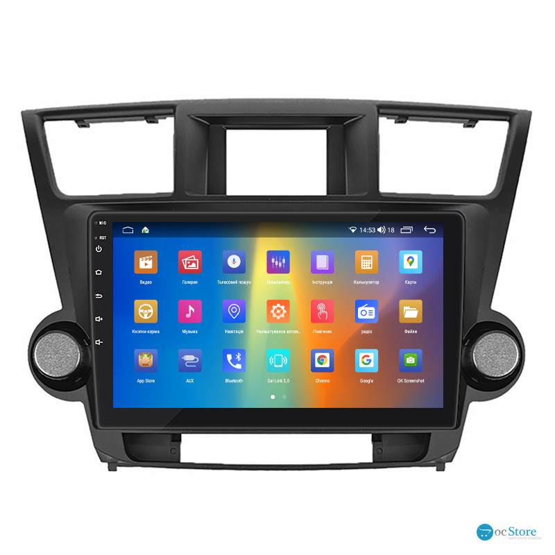 Штатная магнитола Lesko для Toyota Highlander II (U40) 2007-2010 экран 10" 2/32Gb CarPlay 4G Wi-Fi GPS Prime