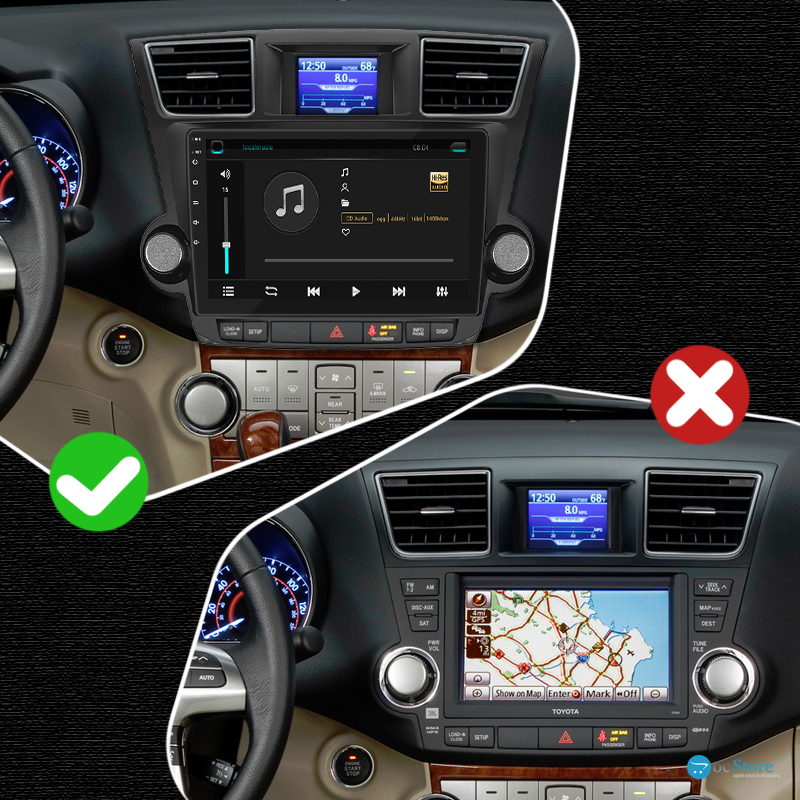 Штатная магнитола Lesko для Toyota Highlander II (U40) 2007-2010 экран 10" 4/64Gb 4G Wi-Fi GPS Top