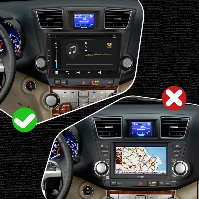 Штатная магнитола Lesko для Toyota Highlander II (U40) 2007-2010 экран 10" 6/128Gb 4G Wi-Fi GPS Top