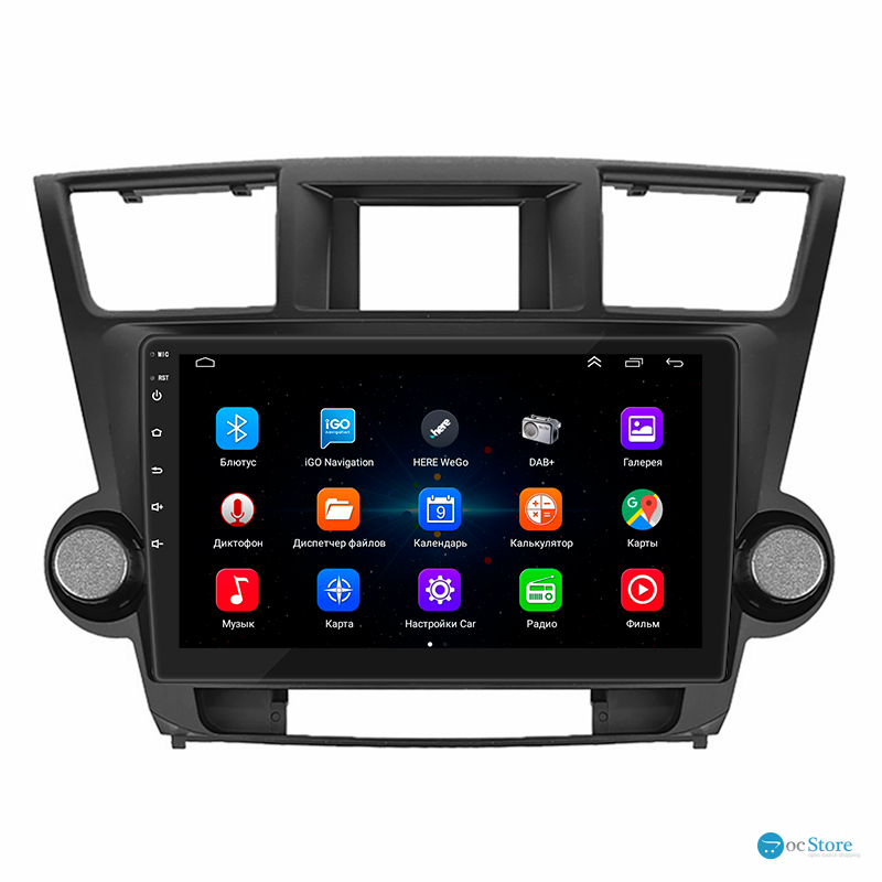Штатная магнитола Lesko для Toyota Highlander II (U40) Рестайлинг 2010-2013 экран 10" 1/16Gb Wi-Fi GPS Base