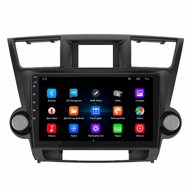 Штатная магнитола Lesko для Toyota Highlander II (U40) Рестайлинг 2010-2013 экран 10" 1/16Gb Wi-Fi GPS Base
