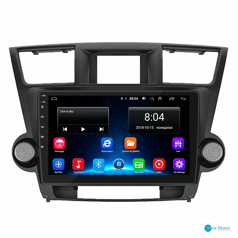 Штатная магнитола Lesko для Toyota Highlander II (U40) Рестайлинг 2010-2013 экран 10" 2/32Gb Wi-Fi GPS Base