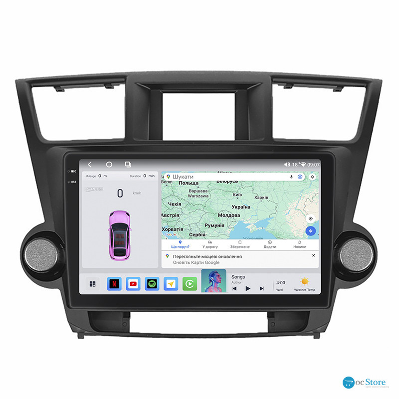 Штатная магнитола Lesko для Toyota Highlander II (U40) Рестайлинг 2010-2013 экран 10" 4/64 QLED CarPlay 4G Wi-Fi GPS 360 Prime