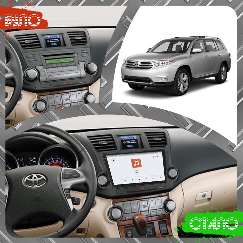 Штатная магнитола Lesko для Toyota Highlander II (U40) Рестайлинг 2010-2013 экран 10" 4/64 QLED CarPlay 4G Wi-Fi GPS 360 Prime