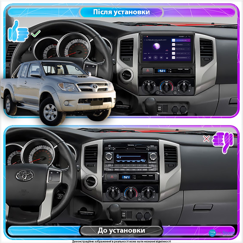 Штатная магнитола Lesko для Toyota Hilux VII 2004-2011 экран 9" 4/64Gb CarPlay 4G Wi-Fi GPS Prime