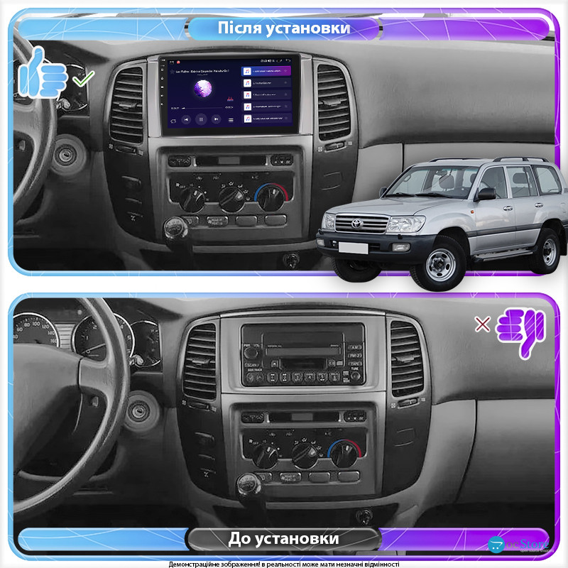 Штатная магнитола Lesko для Toyota Land Cruiser 100 Series Рестайлинг 1 2002-2005 экран 9" 4/64Gb CarPlay 4G Wi-Fi GPS Prime