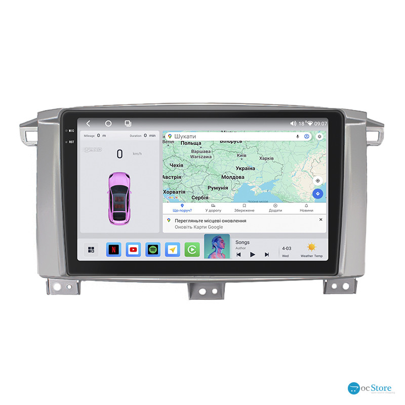 Штатная магнитола Lesko для Toyota Land Cruiser 100 Series Рестайлинг 1 2002-2005 экран 9" 4/64 QLED CarPlay 4G Wi-Fi GPS 360 Prime
