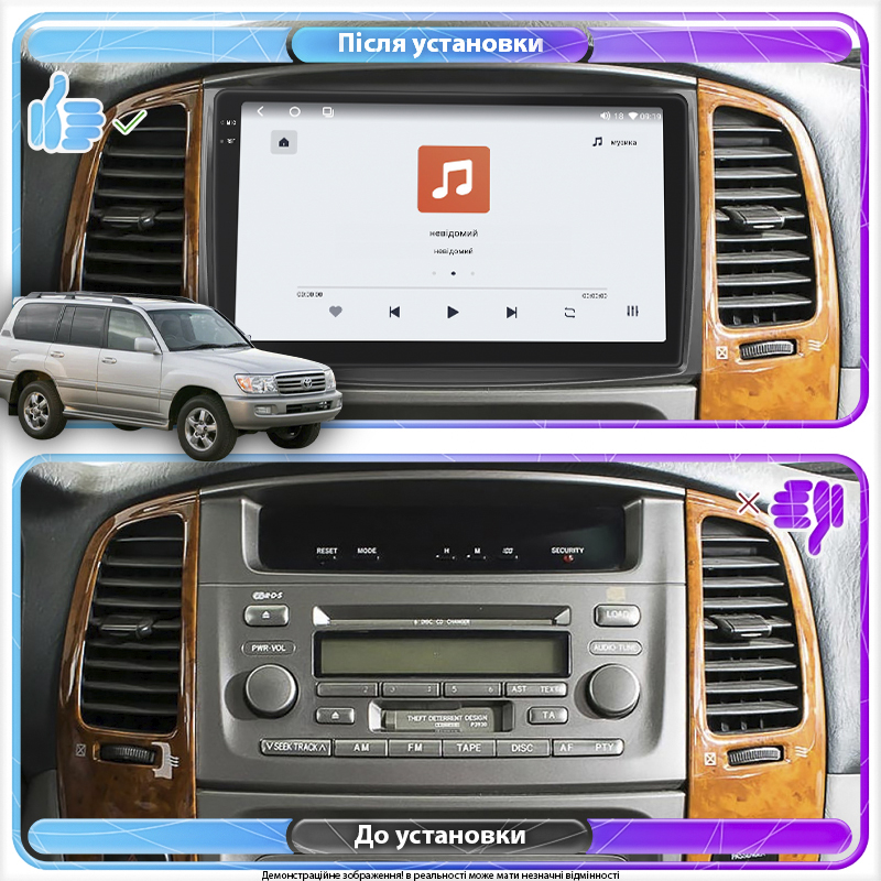 Штатная магнитола Lesko для Toyota Land Cruiser 100 Series Рестайлинг 2 2005-2007 экран 10" 4/64 QLED CarPlay 4G Wi-Fi GPS 360 Prime