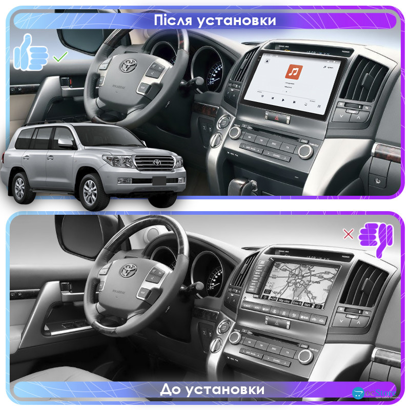 Штатная магнитола Lesko для Toyota Land Cruiser 200 Series Рестайлинг 1 2012-2015 экран 10" 4/64 QLED CarPlay 4G Wi-Fi GPS 360 Prime
