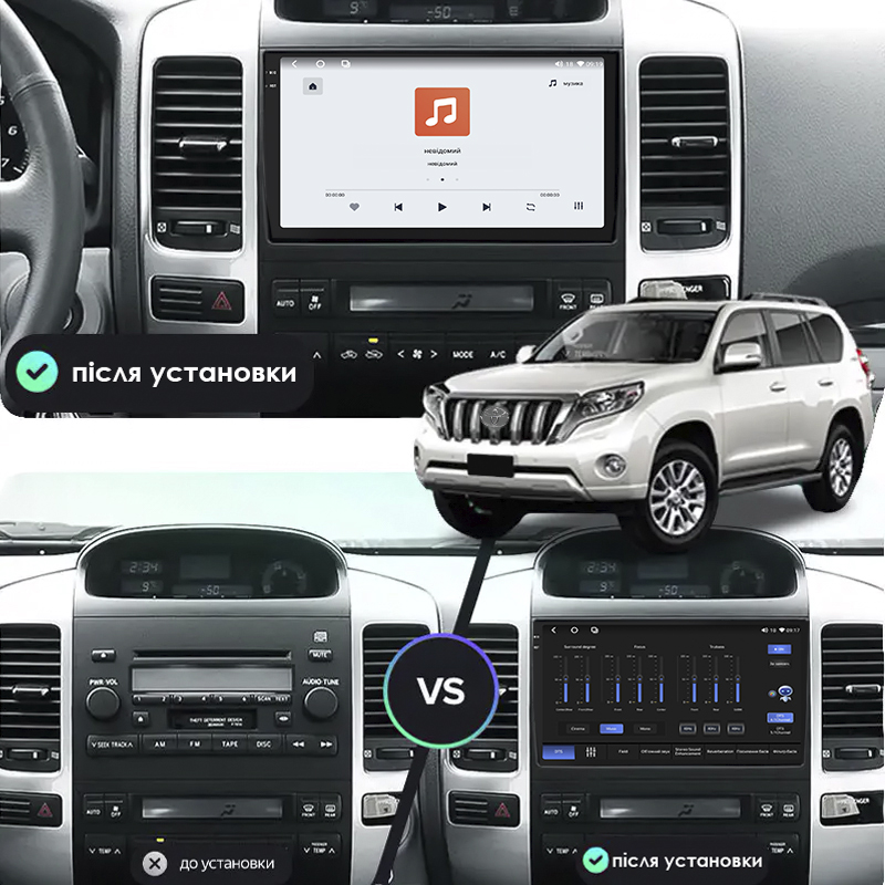 Штатная магнитола Lesko для Toyota Land Cruiser Prado 120 Series 2002-2007 экран 9" 4/64 QLED CarPlay 4G Wi-Fi GPS 360 Prime