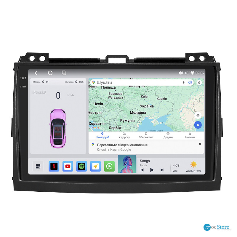 Штатная магнитола Lesko для Toyota Land Cruiser Prado 120 Series Рестайлинг 2007-2009 экран 9" 4/64 QLED CarPlay 4G Wi-Fi GPS 360 Prime