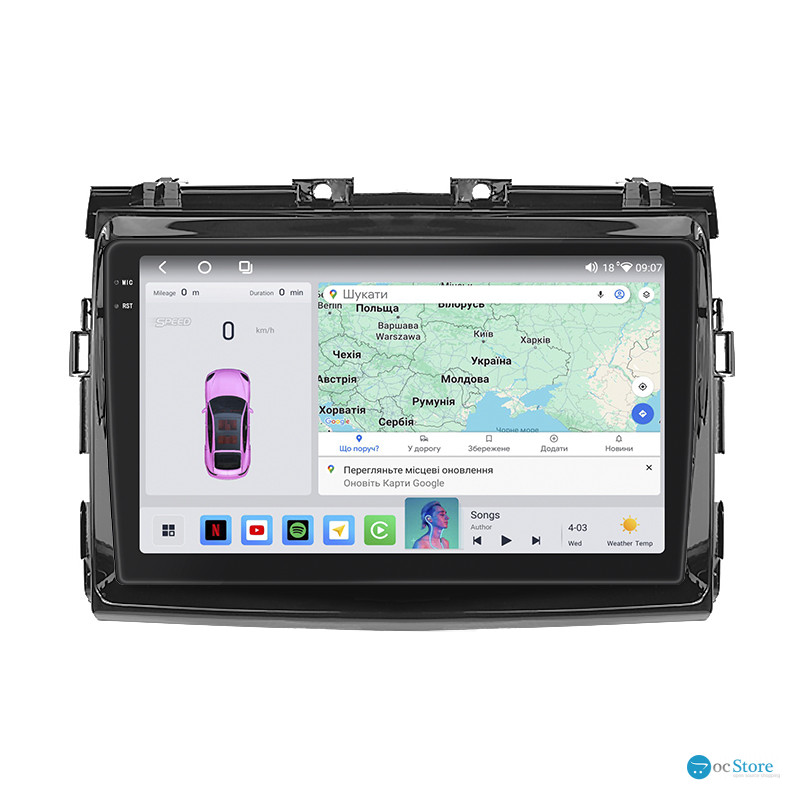 Штатная магнитола Lesko для Toyota Previa III (XR50) 2006-2019 экран 9" 4/64 QLED CarPlay 4G Wi-Fi GPS 360 Prime