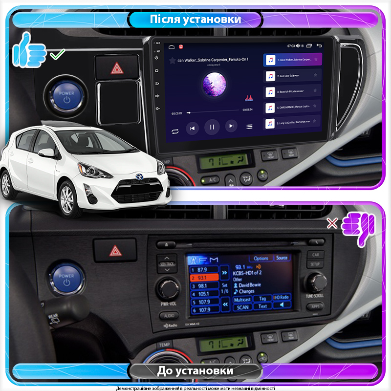 Штатная магнитола Lesko для Toyota Prius c I 2011-2015 экран 9" 2/32Gb CarPlay 4G Wi-Fi GPS Prime