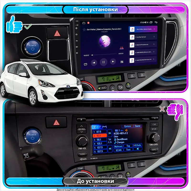Штатная магнитола Lesko для Toyota Prius c I 2011-2015 экран 9" 4/64Gb CarPlay 4G Wi-Fi GPS Prime