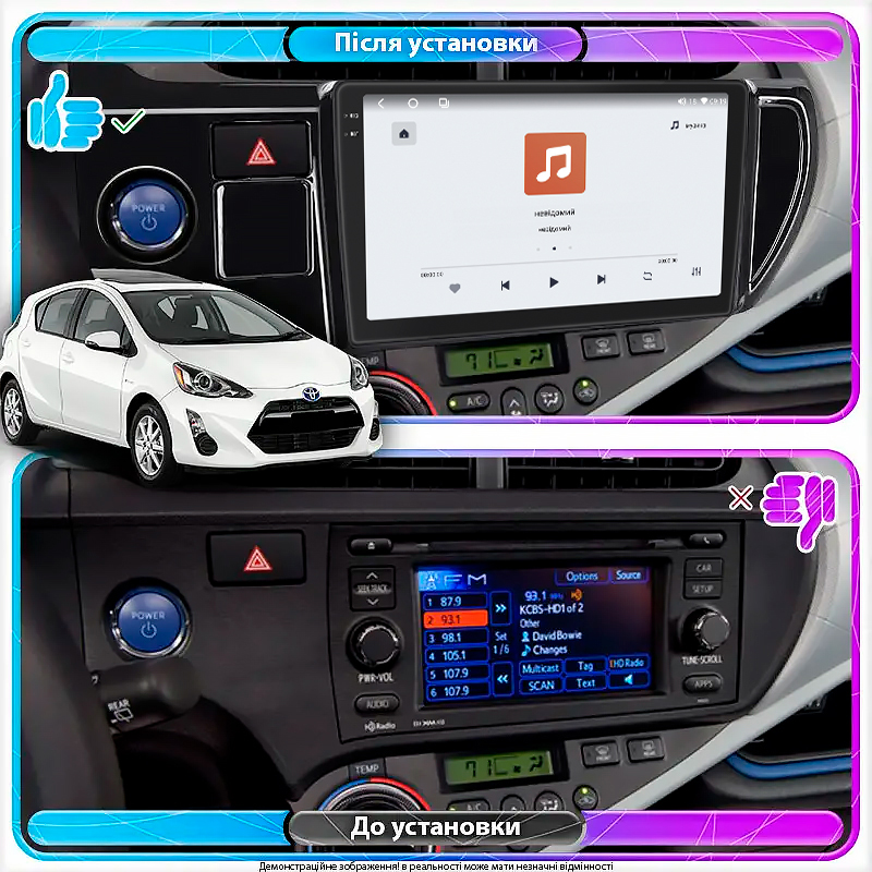 Штатная магнитола Lesko для Toyota Prius c I 2011-2015 экран 9" 4/64 QLED CarPlay 4G Wi-Fi GPS 360 Prime
