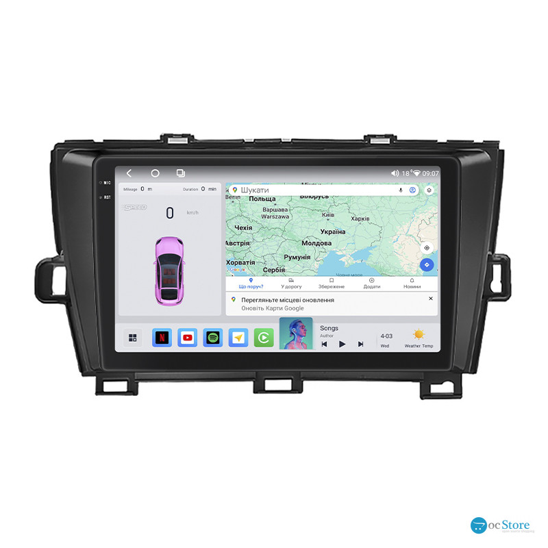 Штатная магнитола Lesko для Toyota Prius III (XW30) 2009-2011 экран 9" 4/64 QLED CarPlay 4G Wi-Fi GPS 360 Prime