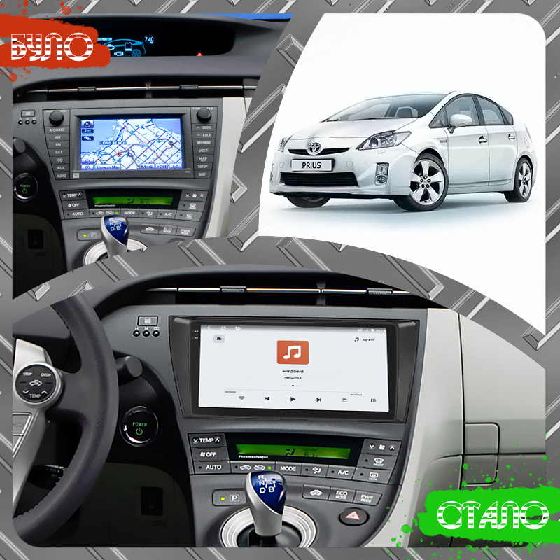 Штатная магнитола Lesko для Toyota Prius III (XW30) 2009-2011 экран 9" 4/64 QLED CarPlay 4G Wi-Fi GPS 360 Prime