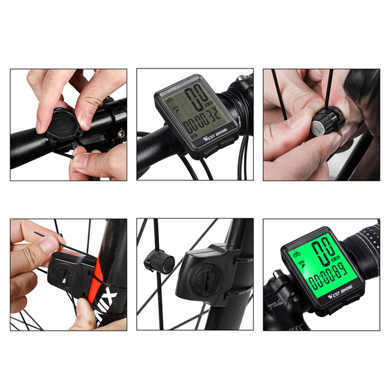 Велокомпьютер West Biking 0702054 с подсветкой Green Проводной