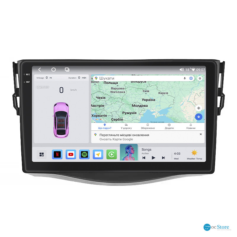 Штатная магнитола Lesko для Toyota RAV4 III (XA30) 2006-2012 экран 9" 4/64 QLED CarPlay 4G Wi-Fi GPS 360 Prime