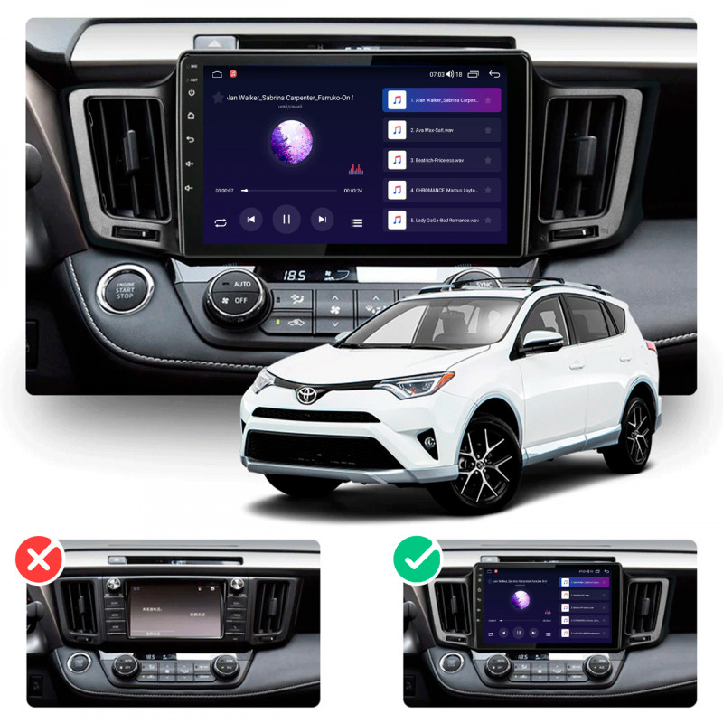 Штатная магнитола Lesko для Toyota RAV4 IV (CA40) 2012-2015 экран 10" 4/64Gb CarPlay 4G Wi-Fi GPS Prime