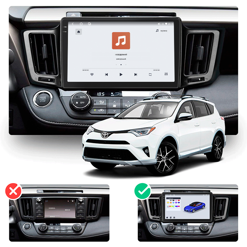 Штатная магнитола Lesko для Toyota RAV4 IV (CA40) 2012-2015 экран 10" 4/64 QLED CarPlay 4G Wi-Fi GPS 360 Prime