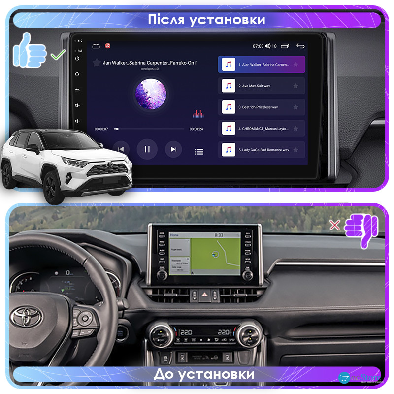 Штатная магнитола Lesko для Toyota RAV4 V (XA50) 2018-н.в. экран 10" 4/64Gb CarPlay 4G Wi-Fi GPS Prime