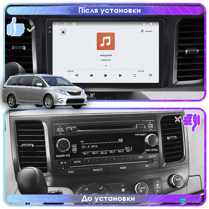 Штатная магнитола Lesko для Toyota Sienna III 2010-2014 экран 9" 4/64 QLED CarPlay 4G Wi-Fi GPS 360 Prime