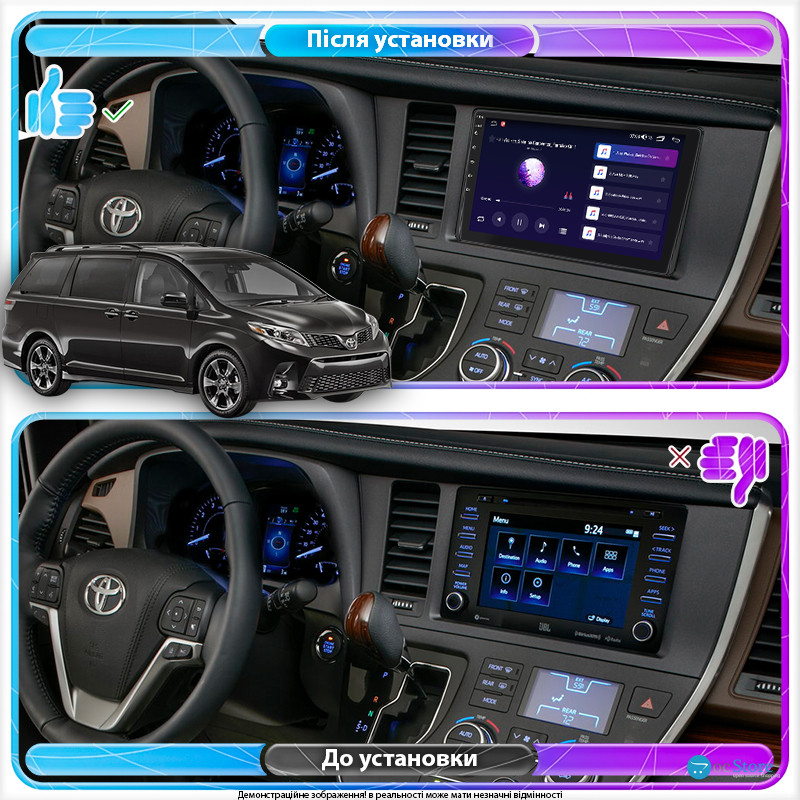 Штатная магнитола Lesko для Toyota Sienna III Рестайлинг 2 2017-2020 экран 9" 4/64Gb CarPlay 4G Wi-Fi GPS Prime