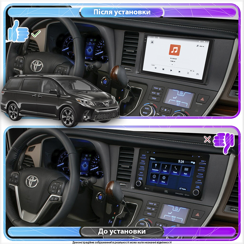 Штатная магнитола Lesko для Toyota Sienna III Рестайлинг 2 2017-2020 экран 9" 4/64 QLED CarPlay 4G Wi-Fi GPS 360 Prime