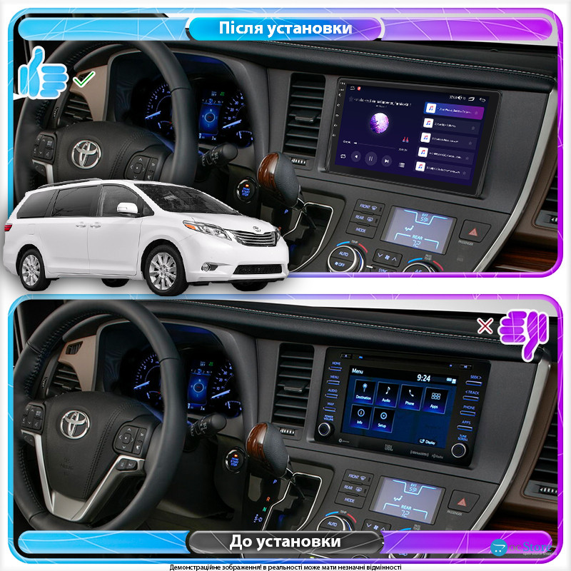 Штатная магнитола Lesko для Toyota Sienna III Рестайлинг 2014-2017 экран 9" 1/16Gb Wi-Fi GPS Base