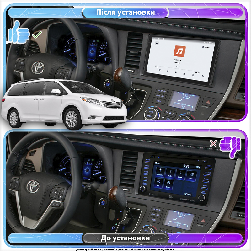 Штатная магнитола Lesko для Toyota Sienna III Рестайлинг 2014-2017 экран 9" 4/64 QLED CarPlay 4G Wi-Fi GPS 360 Prime