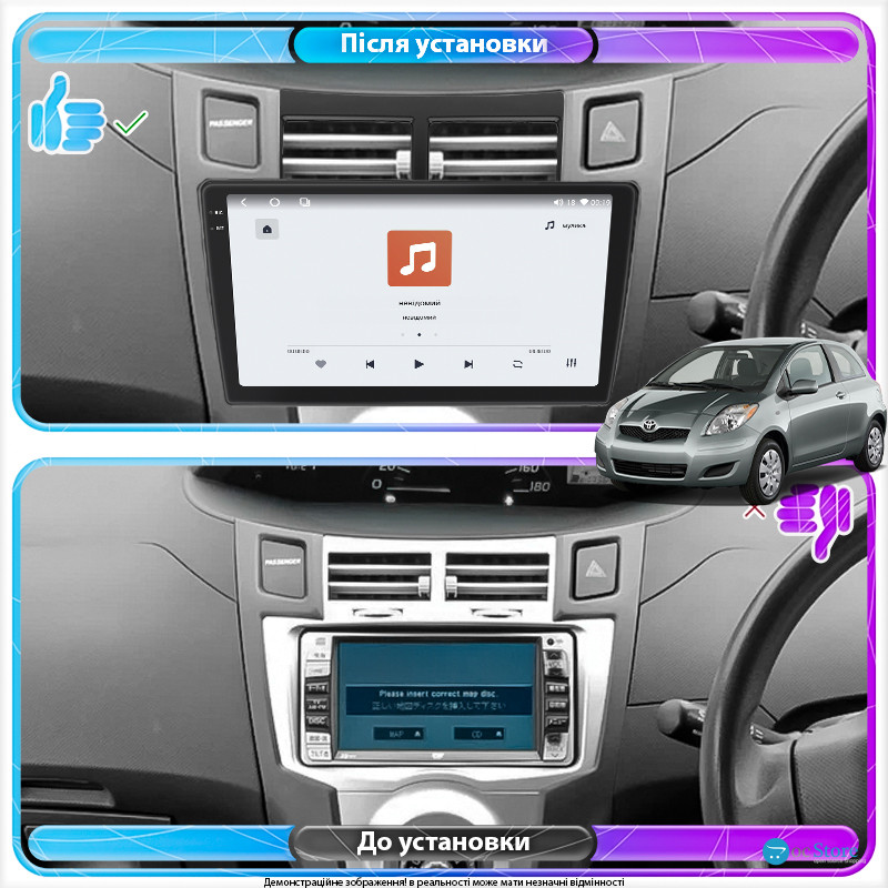 Штатная магнитола Lesko для Toyota Vitz II (XP90) 2005-2011 экран 9" 4/64 QLED CarPlay 4G Wi-Fi GPS 360 Prime