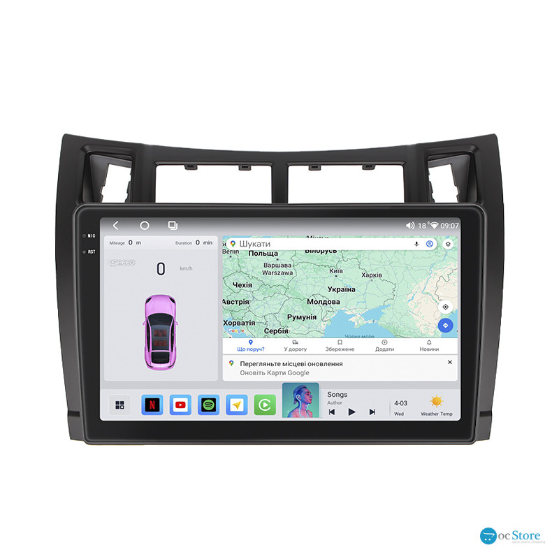 Штатная магнитола Lesko для Toyota Yaris II 2005-2009 экран 9" 4/64 QLED CarPlay 4G Wi-Fi GPS 360 Prime
