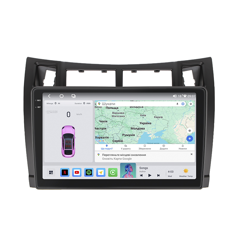 Штатная магнитола Lesko для Toyota Yaris II 2005-2009 экран 9" 4/64 QLED CarPlay 4G Wi-Fi GPS 360 Prime