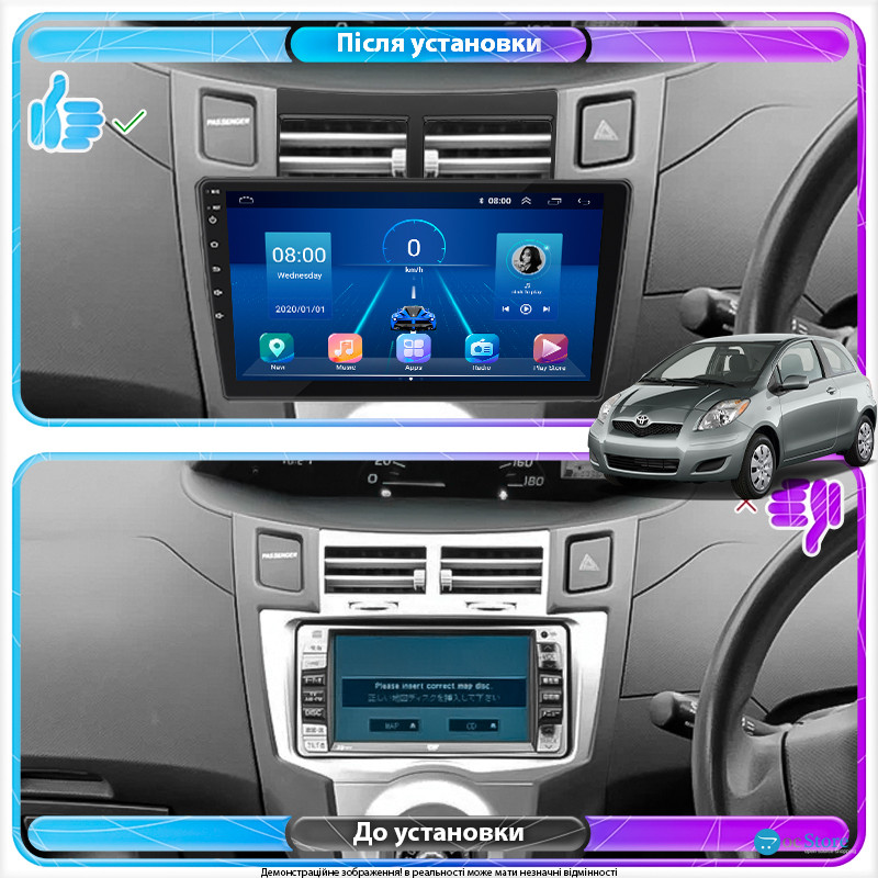 Штатная магнитола Lesko для Toyota Yaris II 2005-2009 экран 9" 4/64Gb 4G Wi-Fi GPS Top