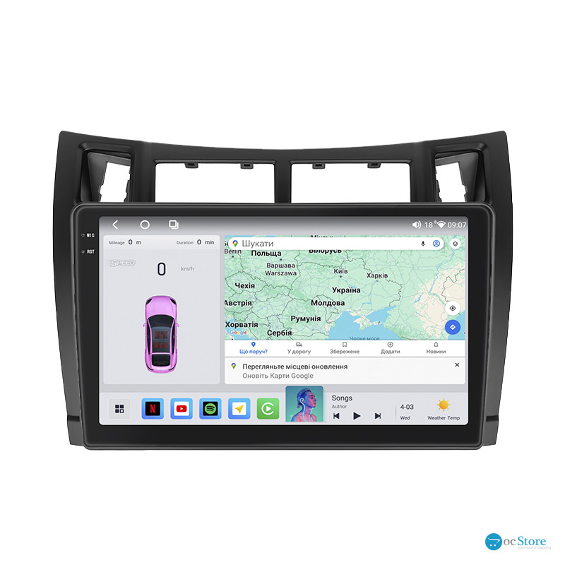 Штатная магнитола Lesko для Toyota Yaris II Рестайлинг 2009-2012 экран 9" 4/64 QLED CarPlay 4G Wi-Fi GPS 360 Prime