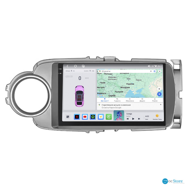Штатная магнитола Lesko для Toyota Yaris III 2010-2014 экран 9" 4/64 QLED CarPlay 4G Wi-Fi GPS 360 Prime