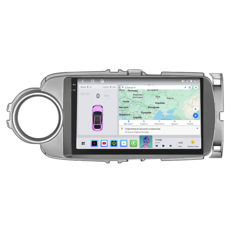 Штатная магнитола Lesko для Toyota Yaris III 2010-2014 экран 9" 4/64 QLED CarPlay 4G Wi-Fi GPS 360 Prime