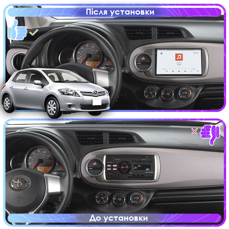 Штатная магнитола Lesko для Toyota Yaris III 2010-2014 экран 9" 4/64 QLED CarPlay 4G Wi-Fi GPS 360 Prime