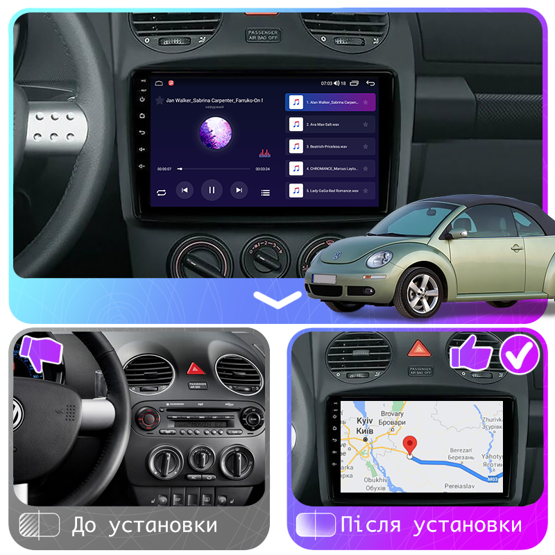 Штатная магнитола Lesko для Volkswagen Beetle I (A4) Рестайлинг 2005-2010 экран 9" 4/64Gb CarPlay 4G Wi-Fi GPS Prime