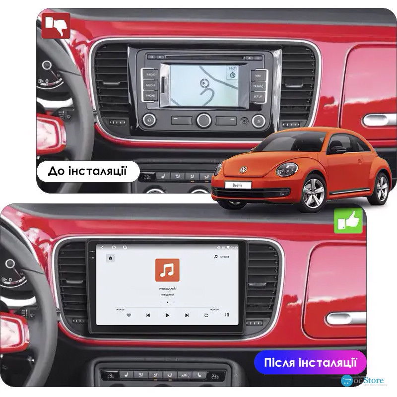 Штатная магнитола Lesko для Volkswagen Beetle II (A5) 2011-2019 экран 10" 4/64 QLED CarPlay 4G Wi-Fi GPS 360 Prime