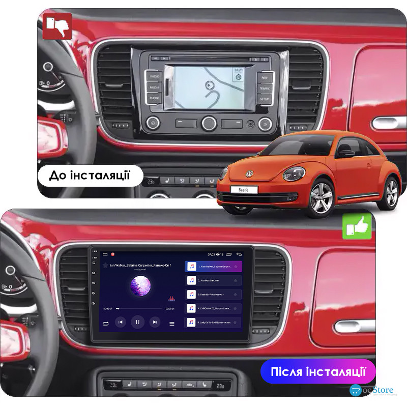 Штатная магнитола Lesko для Volkswagen Beetle II (A5) 2011-2019 экран 10" 2/32Gb 4G Wi-Fi GPS Top