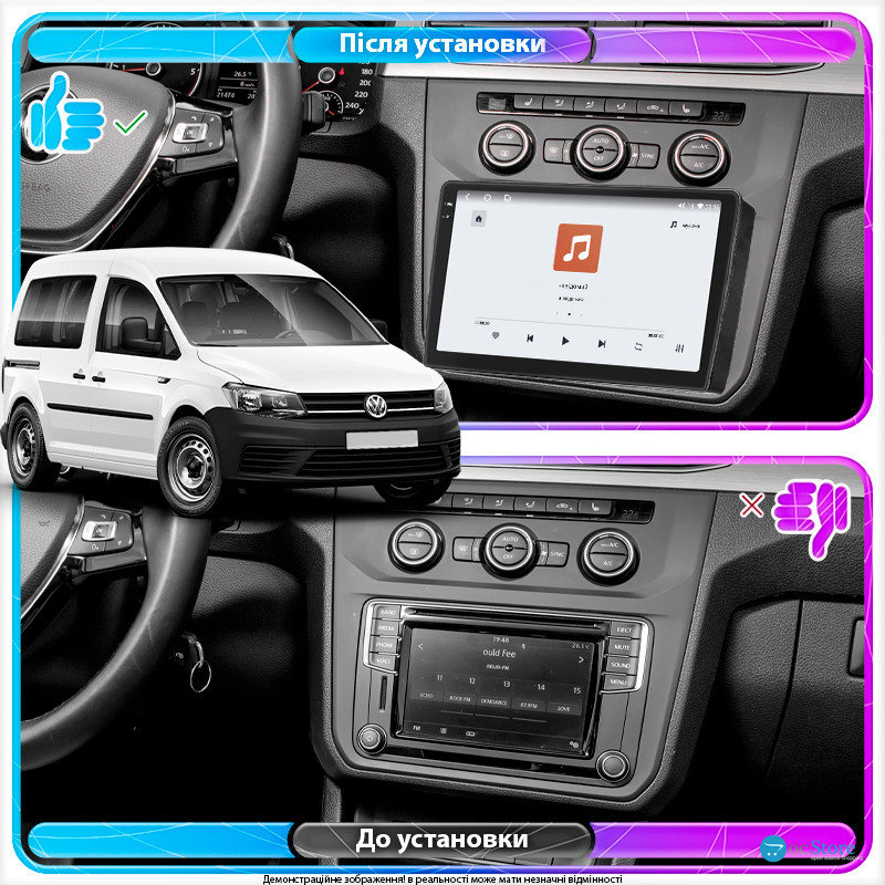 Штатная магнитола Lesko для Volkswagen Caddy IV 2015-2020 экран 10" 4/64 QLED CarPlay 4G Wi-Fi GPS 360 Prime