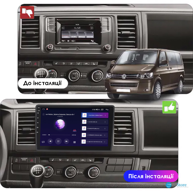 Штатная магнитола Lesko для Volkswagen Caravelle T5 Рестайлинг 2009-2015 экран 10" 4/64Gb 4G Wi-Fi GPS Top
