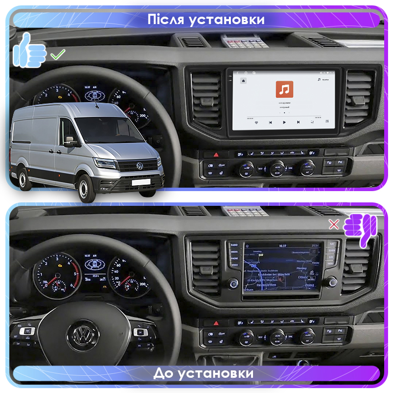Штатная магнитола Lesko для Volkswagen Crafter II 2017-н.в. экран 10" 4/64 QLED CarPlay 4G Wi-Fi GPS 360 Prime