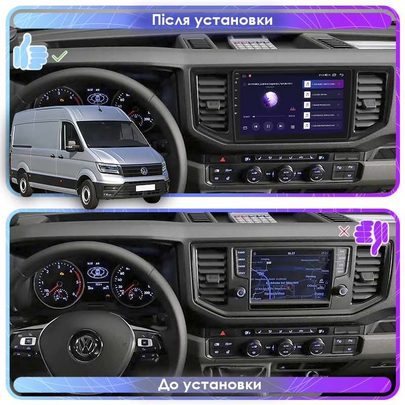 Штатная магнитола Lesko для Volkswagen Crafter II 2017-н.в. экран 10" 4/64Gb 4G Wi-Fi GPS Top
